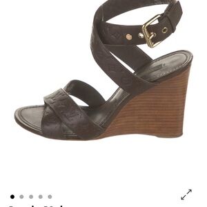 Louis Vuitton Dark Brown Wedge Sandals 36.5 6.5